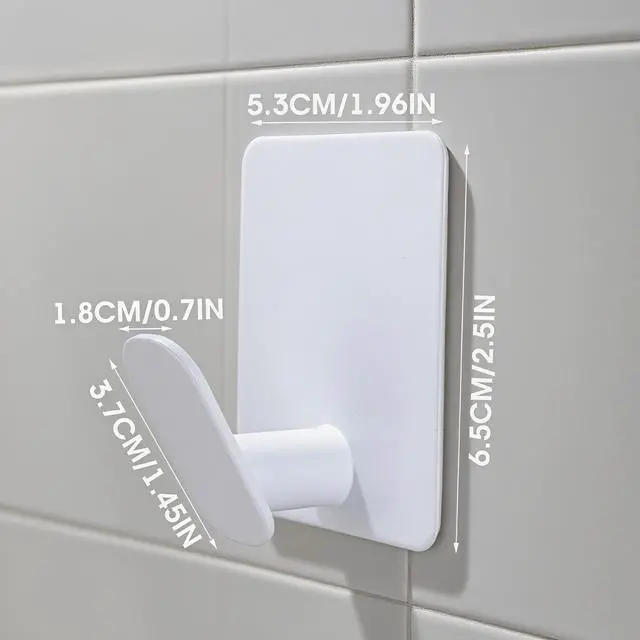 Alt view image 5 of 6 - 4 Pack Adhesive Towel Hooks - White Heavy Duty Self Adhesive Hooks Stick on Wall Hanging Robes Coats Clothes for Bathroom Bedroom Kitchen Door, Stainless Steel