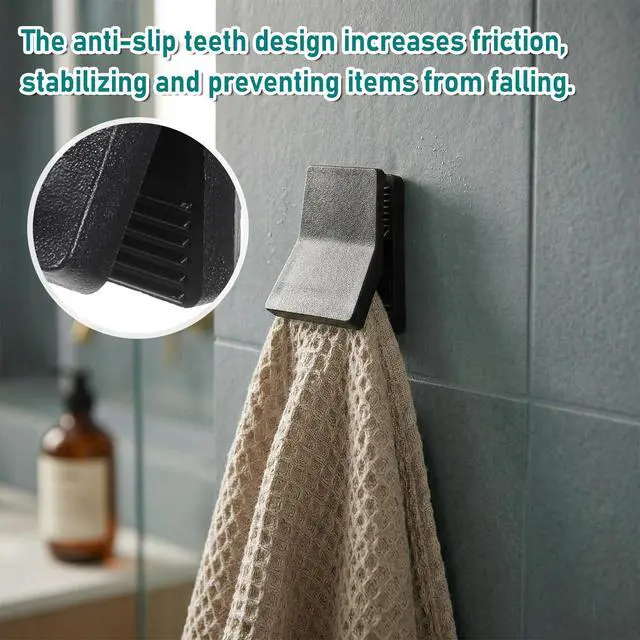 Alt view image 7 of 7 - 6 Pcs Large Self Adhesive Clip, Wall Tapestry Clips No Drilling Towel Holder Adjustable Adhesive Clip for Hanging Bathroom Kitchen Home Office Hotel, Black