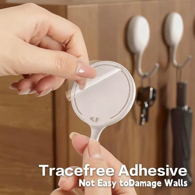 Alt view image 2 of 7 - 4Pcs Self Adhesive Hooks, No Drill Wall Hooks for Hanging Towel Coat Keys - Damage Free Removable Sticky Hooks for Bathroom Kitchen Office Home Organization, White