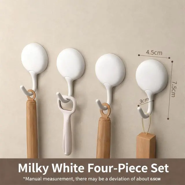 Alt view image 3 of 7 - 4Pcs Self Adhesive Hooks, No Drill Wall Hooks for Hanging Towel Coat Keys - Damage Free Removable Sticky Hooks for Bathroom Kitchen Office Home Organization, White