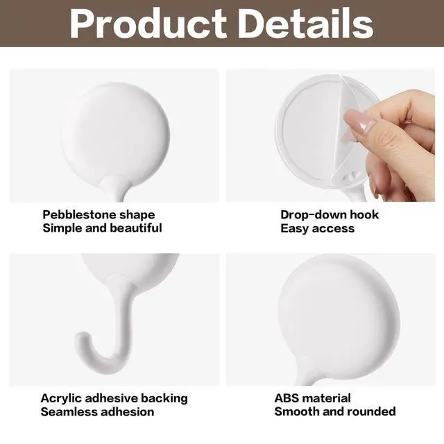 Alt view image 4 of 7 - 4Pcs Self Adhesive Hooks, No Drill Wall Hooks for Hanging Towel Coat Keys - Damage Free Removable Sticky Hooks for Bathroom Kitchen Office Home Organization, White