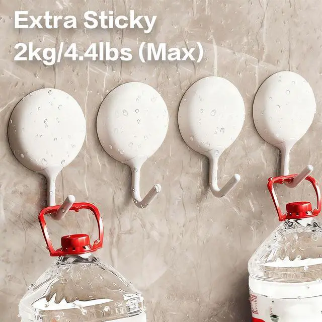 Alt view image 5 of 7 - 4Pcs Self Adhesive Hooks, No Drill Wall Hooks for Hanging Towel Coat Keys - Damage Free Removable Sticky Hooks for Bathroom Kitchen Office Home Organization, White