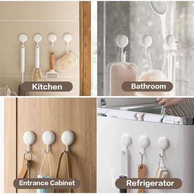 Alt view image 6 of 7 - 4Pcs Self Adhesive Hooks, No Drill Wall Hooks for Hanging Towel Coat Keys - Damage Free Removable Sticky Hooks for Bathroom Kitchen Office Home Organization, White