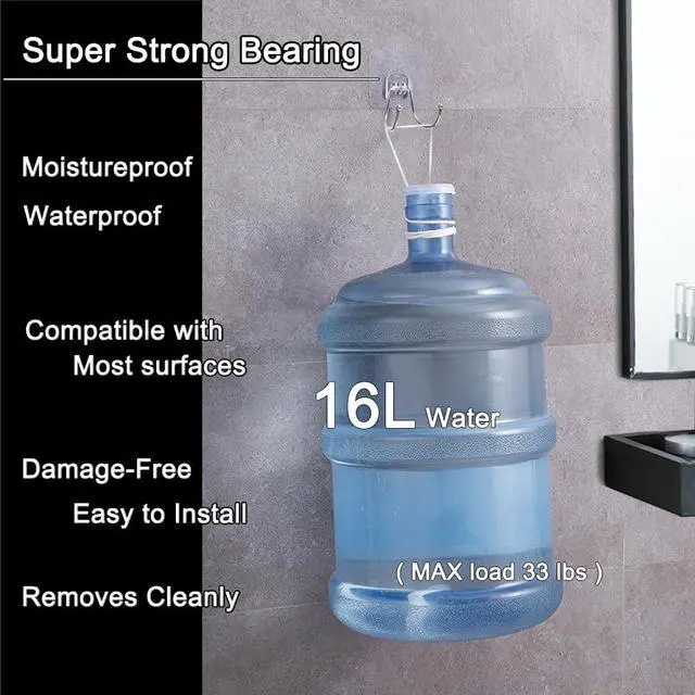 Alt view image 2 of 7 - 15 Pack Large Double Adhesive Wall Hooks, Damage-Free Waterproof 33 Ib Max Heavy Duty Hanging Clear Seamless Sticky Utility Hooks, Towel Coats Hats Clothes Nail Free Hangers (Twin Round Head)