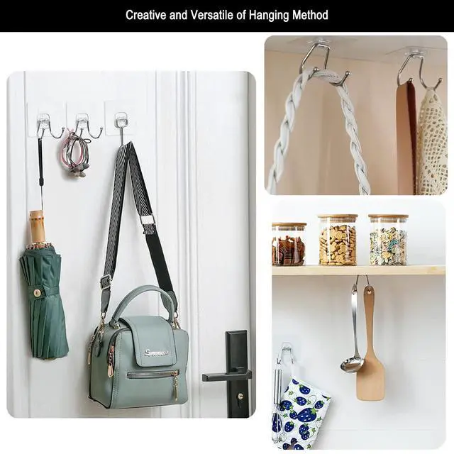 Alt view image 5 of 7 - 15 Pack Large Double Adhesive Wall Hooks, Damage-Free Waterproof 33 Ib Max Heavy Duty Hanging Clear Seamless Sticky Utility Hooks, Towel Coats Hats Clothes Nail Free Hangers (Twin Round Head)