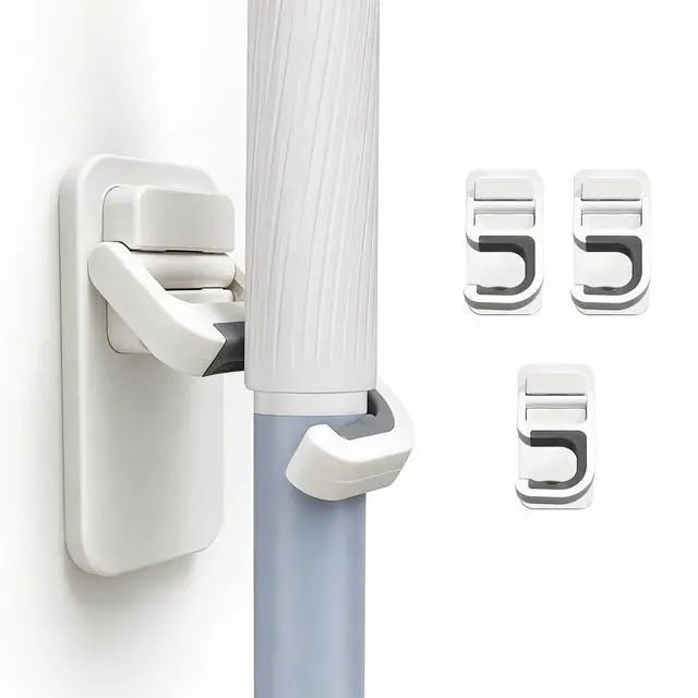 Main image of 3 Pack Broom and Mop Holder Wall Mount, No-Drill Self Adhesive Gripper Hooks, Anti-Slip Organizer for Mop, Broom, Dustpan and Cleaning Tools