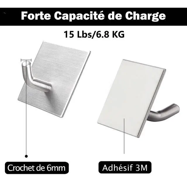 Alt view image 3 of 6 - Heavy Duty Adhesive Hooks, Stick on Wall Adhesive Hangers, Strong Stainless Steel Holder, Self Adhesive Hooks for Kitchen Bathroom Home Door Towel Coat Key Robe 4 Packs Silver