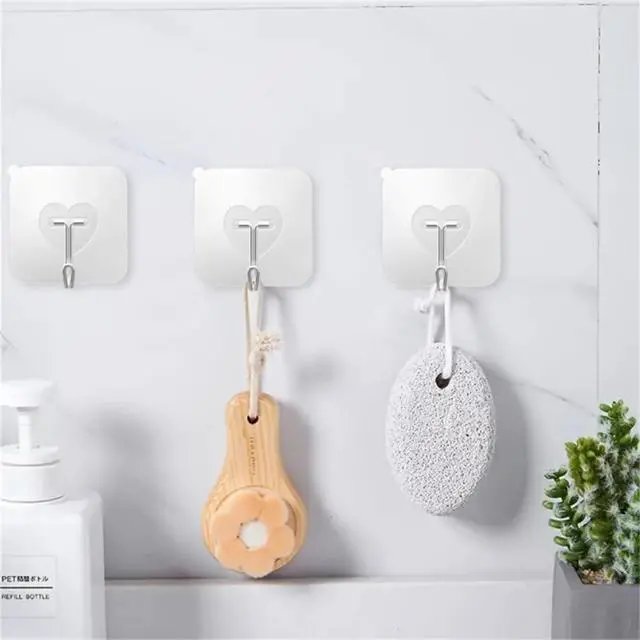 Alt view image 2 of 6 - 20 Pcs Clear Adhesive Hooks for Hanging 22lb Self Adhesive Wall Hooks Heavy Duty Waterproof Transparent Sticky Hooks for Shower Home Bathroom Kitchen Office
