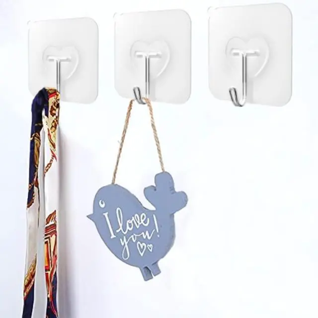 Alt view image 3 of 6 - 20 Pcs Clear Adhesive Hooks for Hanging 22lb Self Adhesive Wall Hooks Heavy Duty Waterproof Transparent Sticky Hooks for Shower Home Bathroom Kitchen Office