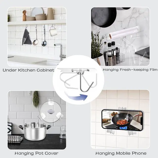 Alt view image 6 of 7 - Adhesive Hooks for Hanging 6 Pack, 33 lbs Heavy Duty Wall Hooks 304 Stainless Steel Self Adhesive Towel Hook Waterproof Transparent Sticky Hooks for Kitchen Glass Door (6)