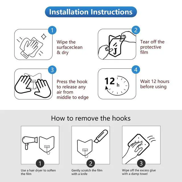 Alt view image 7 of 7 - Adhesive Hooks for Hanging 6 Pack, 33 lbs Heavy Duty Wall Hooks 304 Stainless Steel Self Adhesive Towel Hook Waterproof Transparent Sticky Hooks for Kitchen Glass Door (6)