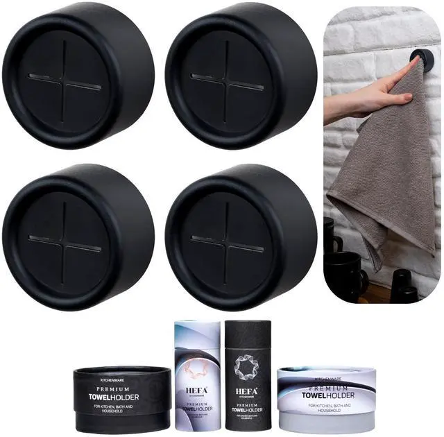 Main image of Self Adhesive Dish Towel Holder Hooks, No Drill Organizer for Cabinet Door, Sink Area or Bathroom, Space Saving Design, 4 Pack