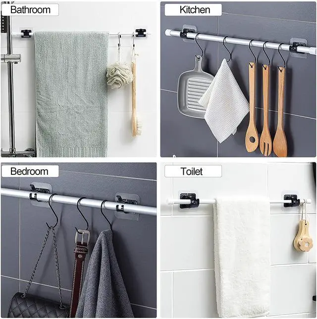 Alt view image 2 of 7 - Curtain Rod Brackets No Drilling, 8 PCS Self Adhesive Curtain Rod Holder Hooks, Hangers for Bathroom Kitchen Home Bathroom & Hotel Use