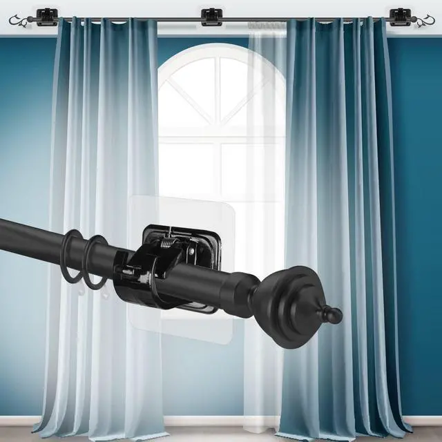 Alt view image 3 of 7 - Curtain Rod Brackets No Drilling, 8 PCS Self Adhesive Curtain Rod Holder Hooks, Hangers for Bathroom Kitchen Home Bathroom & Hotel Use
