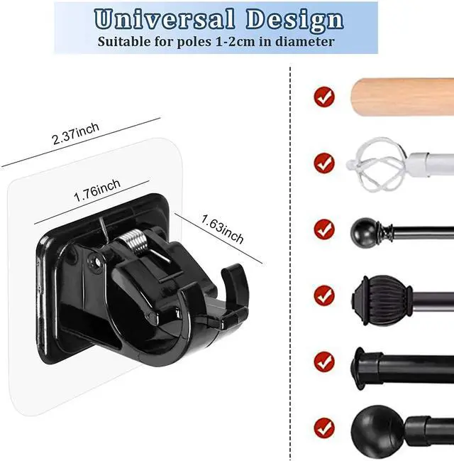 Alt view image 4 of 7 - Curtain Rod Brackets No Drilling, 8 PCS Self Adhesive Curtain Rod Holder Hooks, Hangers for Bathroom Kitchen Home Bathroom & Hotel Use