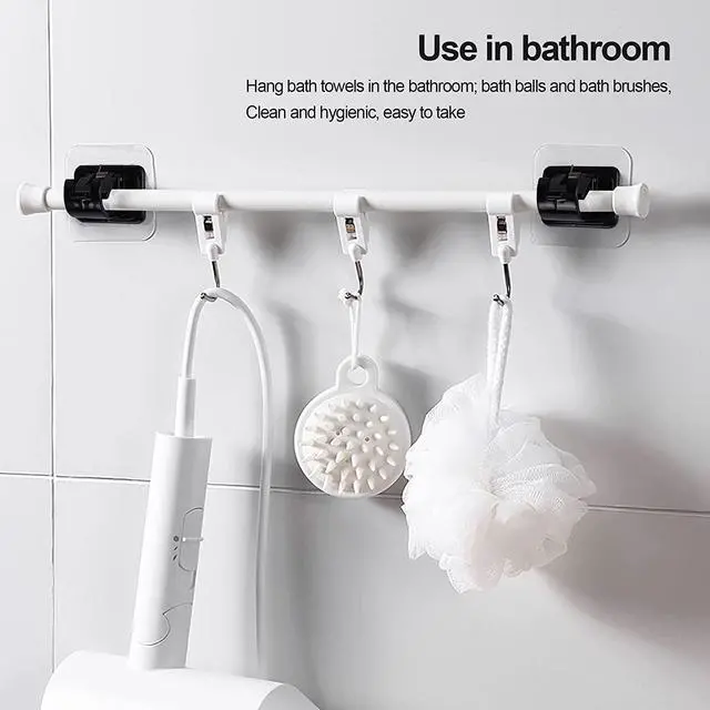 Alt view image 6 of 7 - Curtain Rod Brackets No Drilling, 8 PCS Self Adhesive Curtain Rod Holder Hooks, Hangers for Bathroom Kitchen Home Bathroom & Hotel Use