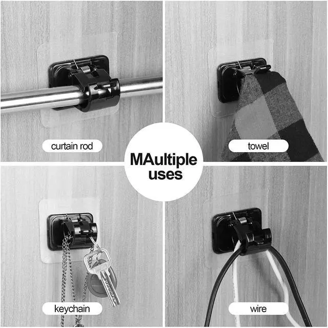 Alt view image 7 of 7 - Curtain Rod Brackets No Drilling, 8 PCS Self Adhesive Curtain Rod Holder Hooks, Hangers for Bathroom Kitchen Home Bathroom & Hotel Use