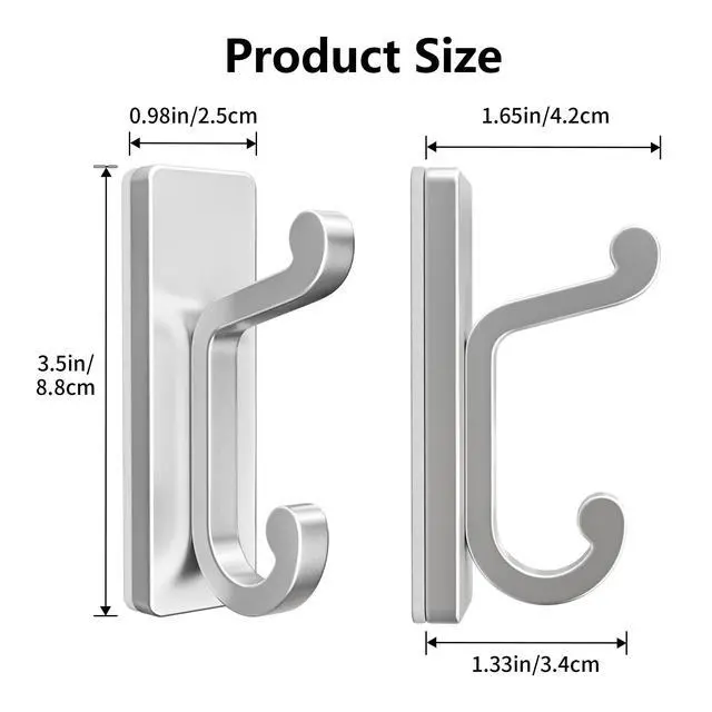 Alt view image 5 of 7 - Silver Self Adhesive Hooks - Stick on Hanger for Coats, Towels and Robes, Double Hooks for Door, Kitchen, Bathroom, Shower, Rental Houses, Hold 13lbs, 4 Pack.