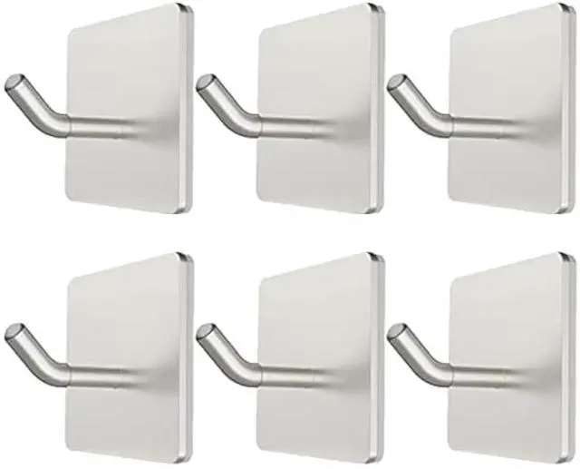 Main image of 6 Pack Adhesive Hooks, 3M Self Adhesive, Metal Wall Sticky Hooks Hanger for Keys Bags Clothes Hat Towel, Kitchen Bath Room Living Room No Drilling Needed