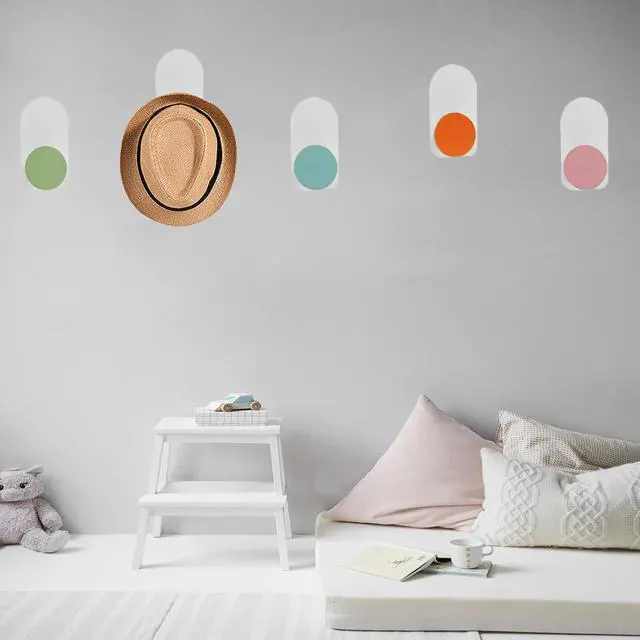 Alt view image 7 of 7 - 5Pcs Self-Adhesive Kids Coat Hooks, Colorful Towel Hooks Wooden Sticky Clothes Hook, Wall Mounted Children's Coat Hooks for Towel, Clothes,Backpacks and Hats(Colorful)