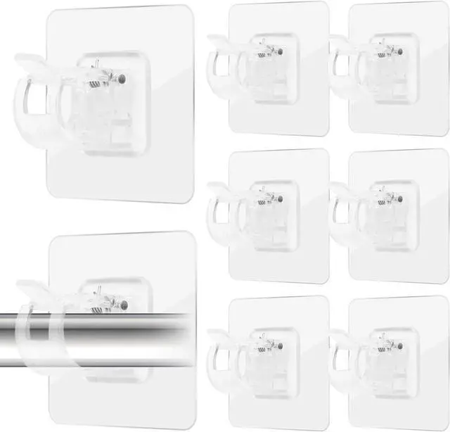 Main image of No Drill Curtain Rod Brackets -8PCS Self Adhesive Curtain Rod Holder - Nail Free Adjustable Curtain Rod Hooks Hangers for Bathroom Kitchen Home Bathroom and Hotel