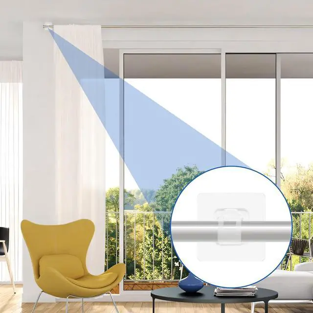 Alt view image 2 of 6 - No Drill Curtain Rod Brackets -8PCS Self Adhesive Curtain Rod Holder - Nail Free Adjustable Curtain Rod Hooks Hangers for Bathroom Kitchen Home Bathroom and Hotel
