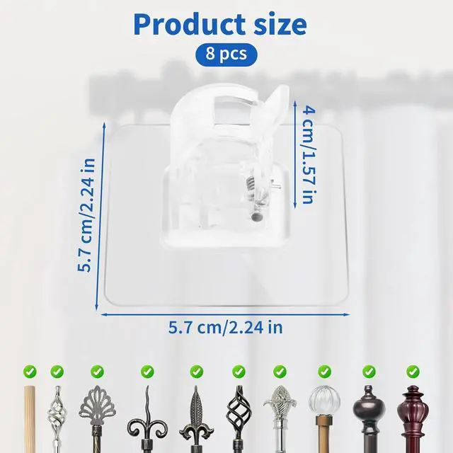 Alt view image 3 of 6 - No Drill Curtain Rod Brackets -8PCS Self Adhesive Curtain Rod Holder - Nail Free Adjustable Curtain Rod Hooks Hangers for Bathroom Kitchen Home Bathroom and Hotel