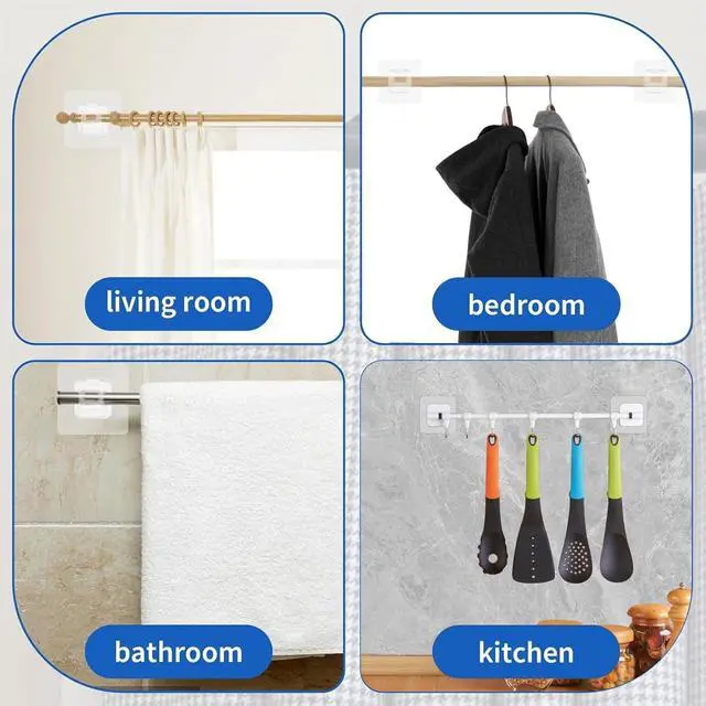 Alt view image 5 of 6 - No Drill Curtain Rod Brackets -8PCS Self Adhesive Curtain Rod Holder - Nail Free Adjustable Curtain Rod Hooks Hangers for Bathroom Kitchen Home Bathroom and Hotel