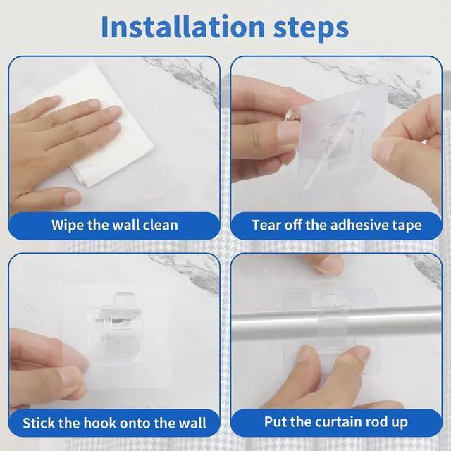 Alt view image 6 of 6 - No Drill Curtain Rod Brackets -8PCS Self Adhesive Curtain Rod Holder - Nail Free Adjustable Curtain Rod Hooks Hangers for Bathroom Kitchen Home Bathroom and Hotel