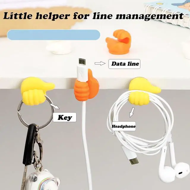 Alt view image 3 of 7 - 16Pcs Creative Silicone Thumb Wall Hook - Multifunction Adhesive Cable Clip Self Adhesive Thumb Cable Organizer Clips Key Hanger