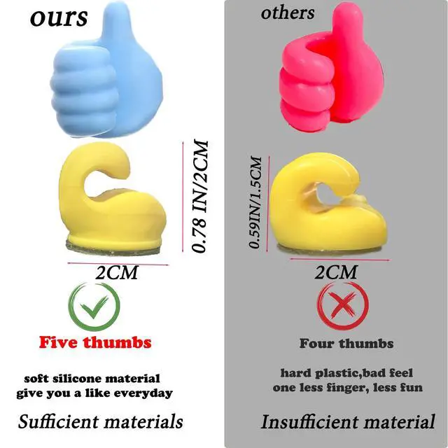 Alt view image 2 of 7 - 16Pcs Creative Silicone Thumb Wall Hook - Multifunction Adhesive Cable Clip Self Adhesive Thumb Cable Organizer Clips Key Hanger