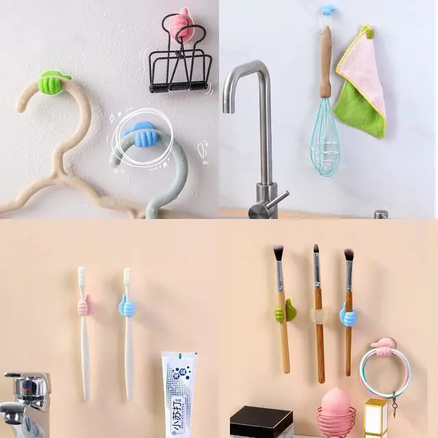 Alt view image 4 of 7 - 16Pcs Creative Silicone Thumb Wall Hook - Multifunction Adhesive Cable Clip Self Adhesive Thumb Cable Organizer Clips Key Hanger