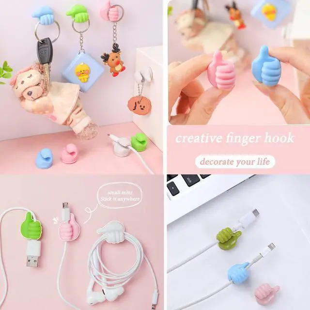 Alt view image 5 of 7 - 16Pcs Creative Silicone Thumb Wall Hook - Multifunction Adhesive Cable Clip Self Adhesive Thumb Cable Organizer Clips Key Hanger