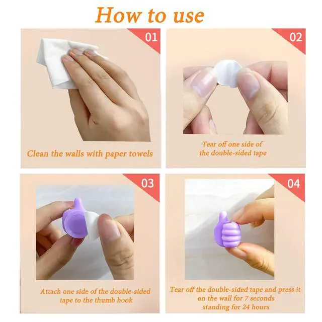 Alt view image 6 of 7 - 16Pcs Creative Silicone Thumb Wall Hook - Multifunction Adhesive Cable Clip Self Adhesive Thumb Cable Organizer Clips Key Hanger