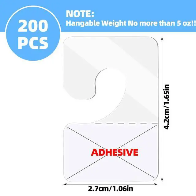 Alt view image 3 of 7 - 200 Pcs Clear Self Adhesive Hang Tabs Hooks, Heavy Duty J-Hook Hanging Tags Clear Plastic Hanger Tags for Retail Display in Business Shop Offices Home