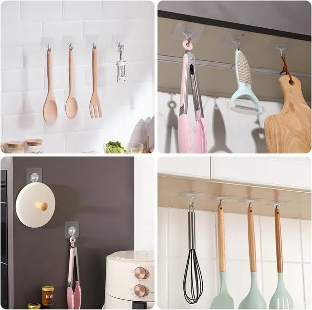 Alt view image 2 of 7 - 30 Pack Wall Heavy Duty 13lb(Max) Self Adhesive Hooks Waterproof Oilproof Hanging Hooks for Bathroom Shower Kitchen Office Outdoor Home Improvement Utility Hook