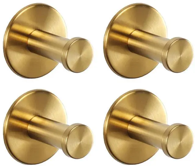 Main image of Bath Towel Hooks, 4 Pack Self Adhesive Coat Hooks, Sturdy No Drilling Robe Hook, SUS 304 Stainless Steel Heavy Duty Clothes Hanger, Wall Hooks for Bathroom Bedroom Kitchen (2 in, Gold)