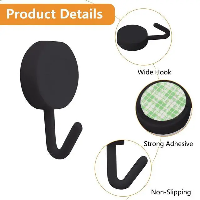 Alt view image 3 of 7 - Self Adhesive Hooks, 20pcs Heavy Duty Plastic Hooks Wall Key Hook Holders Stocking Holder for Home Kitchen Bathroom Office Door (Black