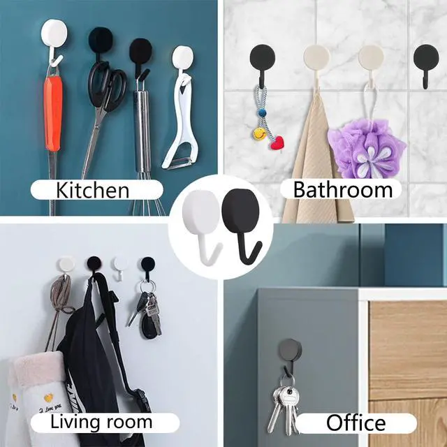 Alt view image 5 of 7 - Self Adhesive Hooks, 20pcs Heavy Duty Plastic Hooks Wall Key Hook Holders Stocking Holder for Home Kitchen Bathroom Office Door (Black