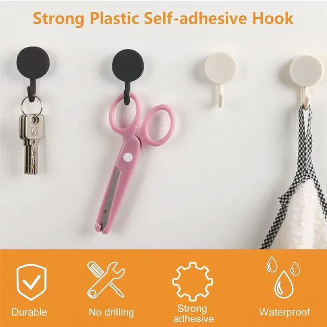Alt view image 4 of 7 - Self Adhesive Hooks, 20pcs Heavy Duty Plastic Hooks Wall Key Hook Holders Stocking Holder for Home Kitchen Bathroom Office Door (Black