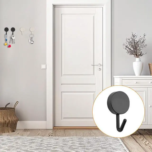 Alt view image 7 of 7 - Self Adhesive Hooks, 20pcs Heavy Duty Plastic Hooks Wall Key Hook Holders Stocking Holder for Home Kitchen Bathroom Office Door (Black