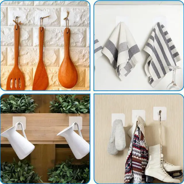 Alt view image 3 of 7 - 20 Pcs Self Adhesive Wall Hooks No Drill Hooks for Hanging, No-Trace Sticker Frame Hangers Without Nails for Mount Wall Shelf, Heavy Duty Adhesive Wall Hooks for Kitchen, Bathroom