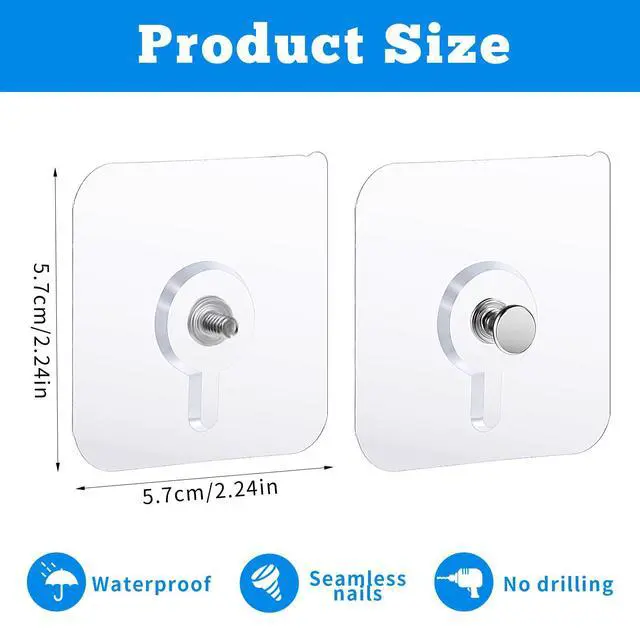 Alt view image 4 of 7 - 20 Pcs Self Adhesive Wall Hooks No Drill Hooks for Hanging, No-Trace Sticker Frame Hangers Without Nails for Mount Wall Shelf, Heavy Duty Adhesive Wall Hooks for Kitchen, Bathroom