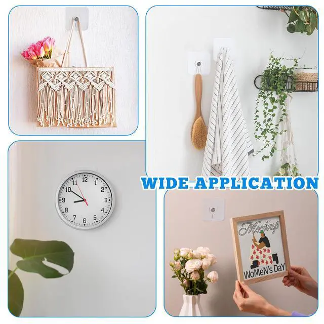 Alt view image 7 of 7 - 20 Pcs Self Adhesive Wall Hooks No Drill Hooks for Hanging, No-Trace Sticker Frame Hangers Without Nails for Mount Wall Shelf, Heavy Duty Adhesive Wall Hooks for Kitchen, Bathroom