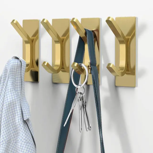 Main image of Self Adhesive Hook, Bathroom Hooks for Towels, Sticky Hooks for Robe, Coat Hooks in Shower Wall(Gold, 4 Pack)