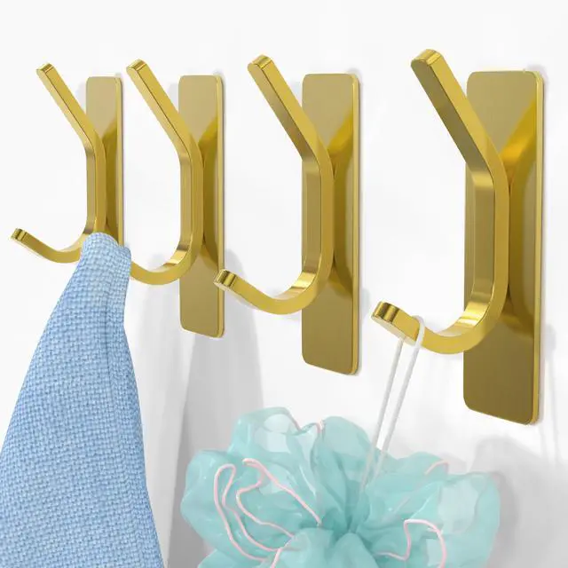 Alt view image 3 of 5 - Self Adhesive Hook, Bathroom Hooks for Towels, Sticky Hooks for Robe, Coat Hooks in Shower Wall(Gold, 4 Pack)