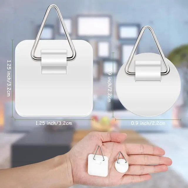 Alt view image 7 of 7 - 60 Pcs Adhesive Plate Hangers for Wall No Nail Invisible Sticky Picture Hooks Round Square Self-Adhesive Frame Holders for Decorative Plates Photo Frames Art Display Painting