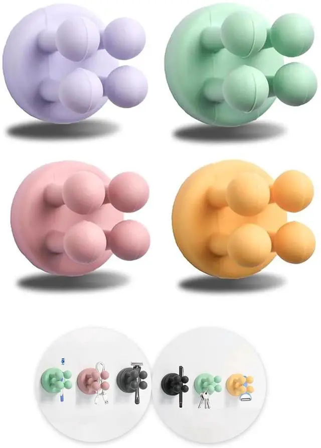 Main image of 4Pcs Silicone Toothbrush Holders for Bathrooms,Waterproof Self Adhesive Multifunctional Hook for Hanging Towel Key Plug Cable for Bathroom Kitchen Living Room Office PurpleGreenPinkYellow