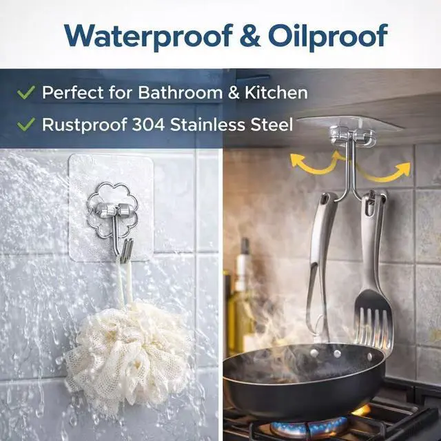 Alt view image 5 of 7 - Adhesive Hooks 30 Pack, Adhesive Wall Hooks for Hanging, Heavy Duty 22 lb Transparent Waterproof Sticky Hooks, Removable Clear Adhesive Wall Hooks Damage Free for Bathroom Kitchen Shower