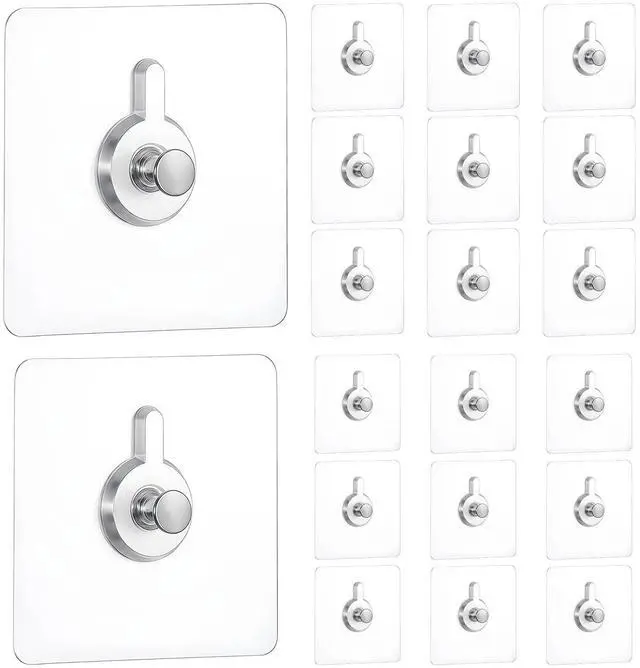 Main image of 20 Pcs Nail Free Adhesive for Wall, No Damage Adhesive Wall Hooks Walls Hangers Reusable No Drill Screw Stickers for Walls Mount, Bathroom, Home, Kitchen, Office (10pcs2.75''+10pcs2.36'')